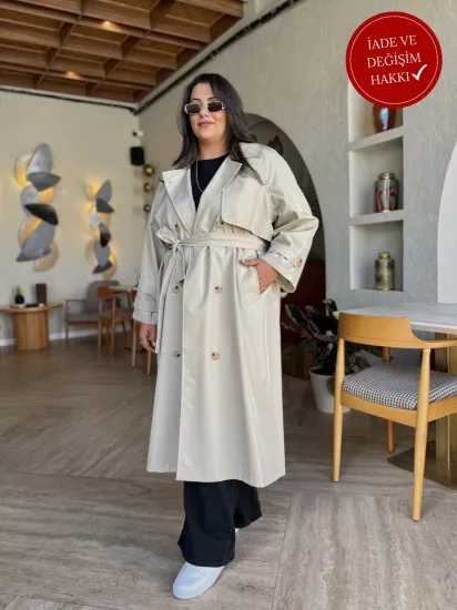PREMİUM OVERSİZE TRENÇKOT - TAŞ