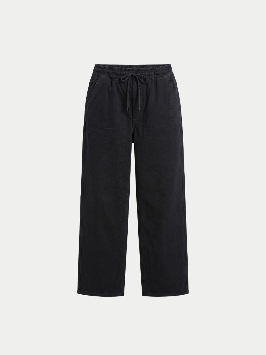 BELİ LASTİKLİ BOL PAÇA KOT PANTOLON - SİYAH 
