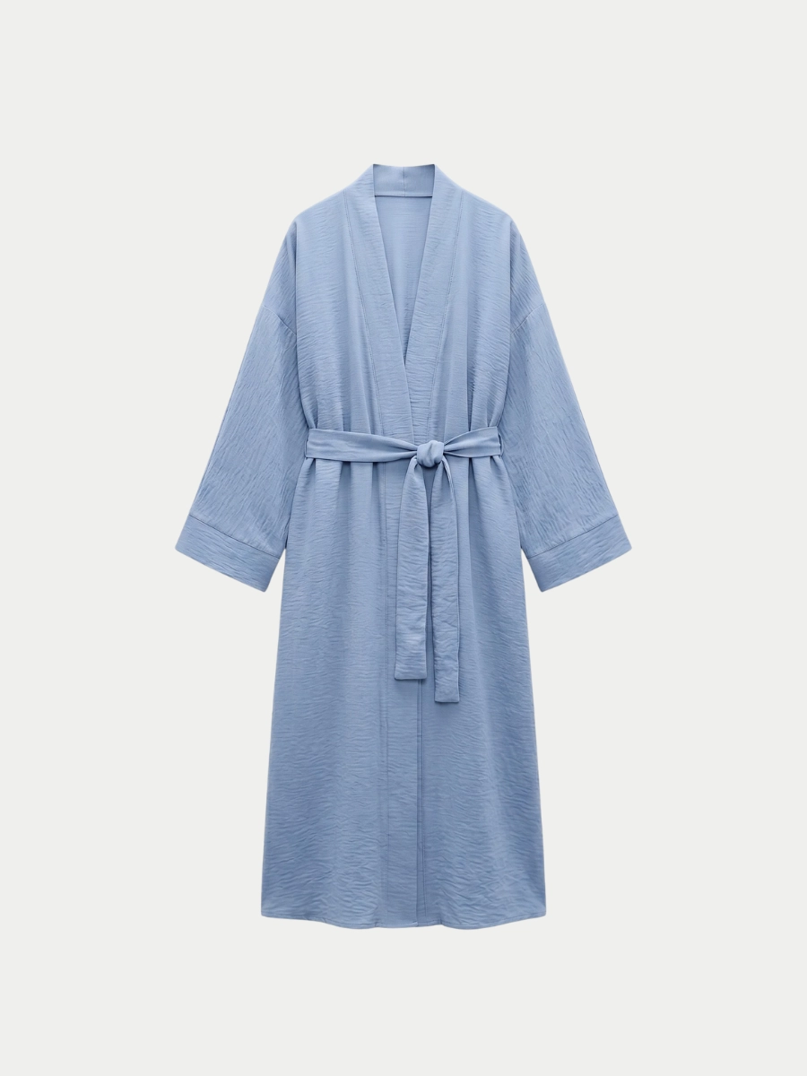 LOOV ÇİLEK KUMAŞ KUŞAKLI ABAYA KİMONO - PASTEL MAVİ