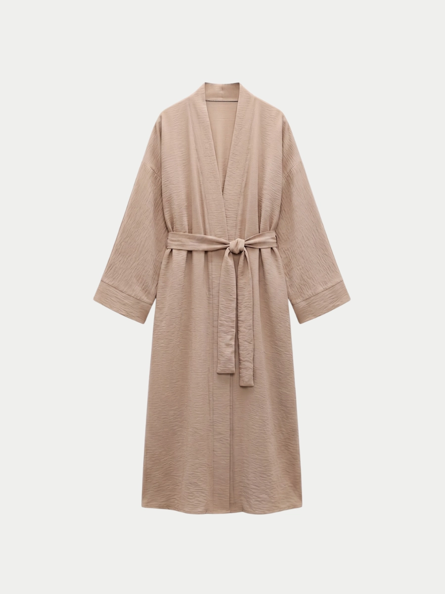 LOOV ÇİLEK KUMAŞ KUŞAKLI ABAYA KİMONO - BEJ