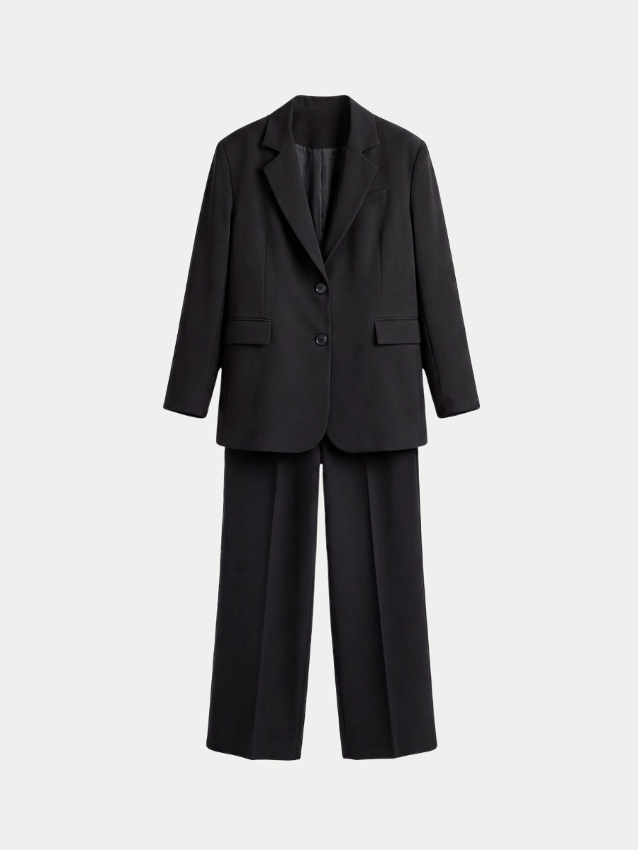 OVERSİZE ASTARLI BLAZER CEKET TAKIM - SİYAH