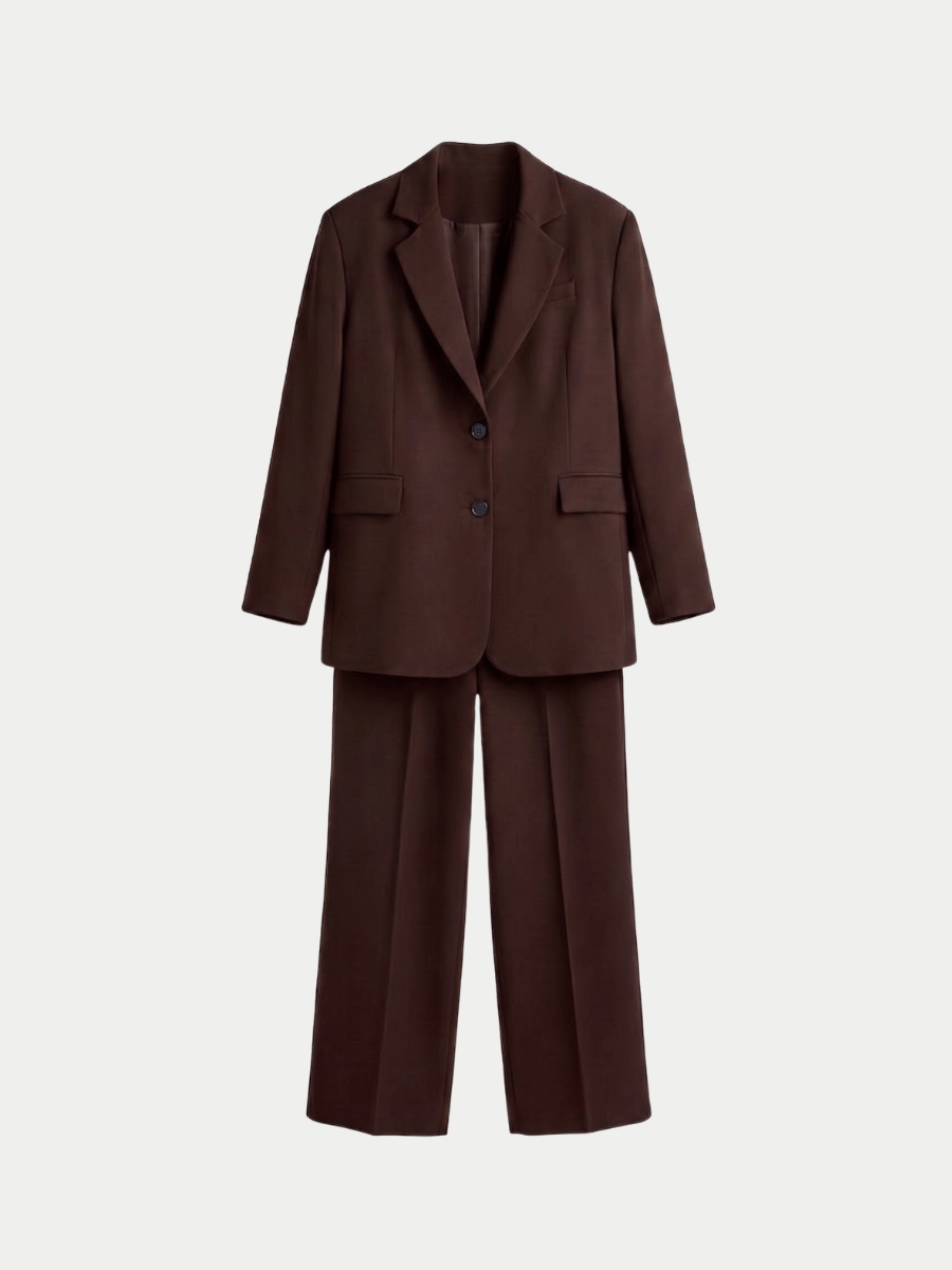 OVERSİZE ASTARLI BLAZER CEKET TAKIM - ACI KAHVE