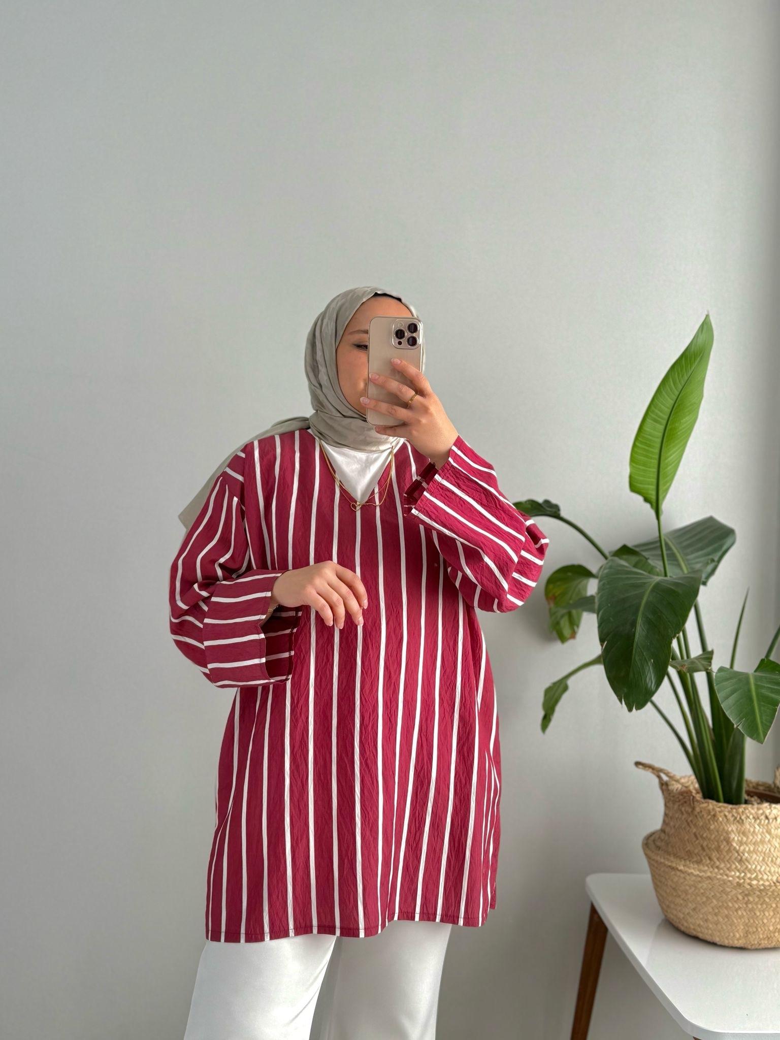 MODAL V YAKA ÇİZGİLİ TUNİK