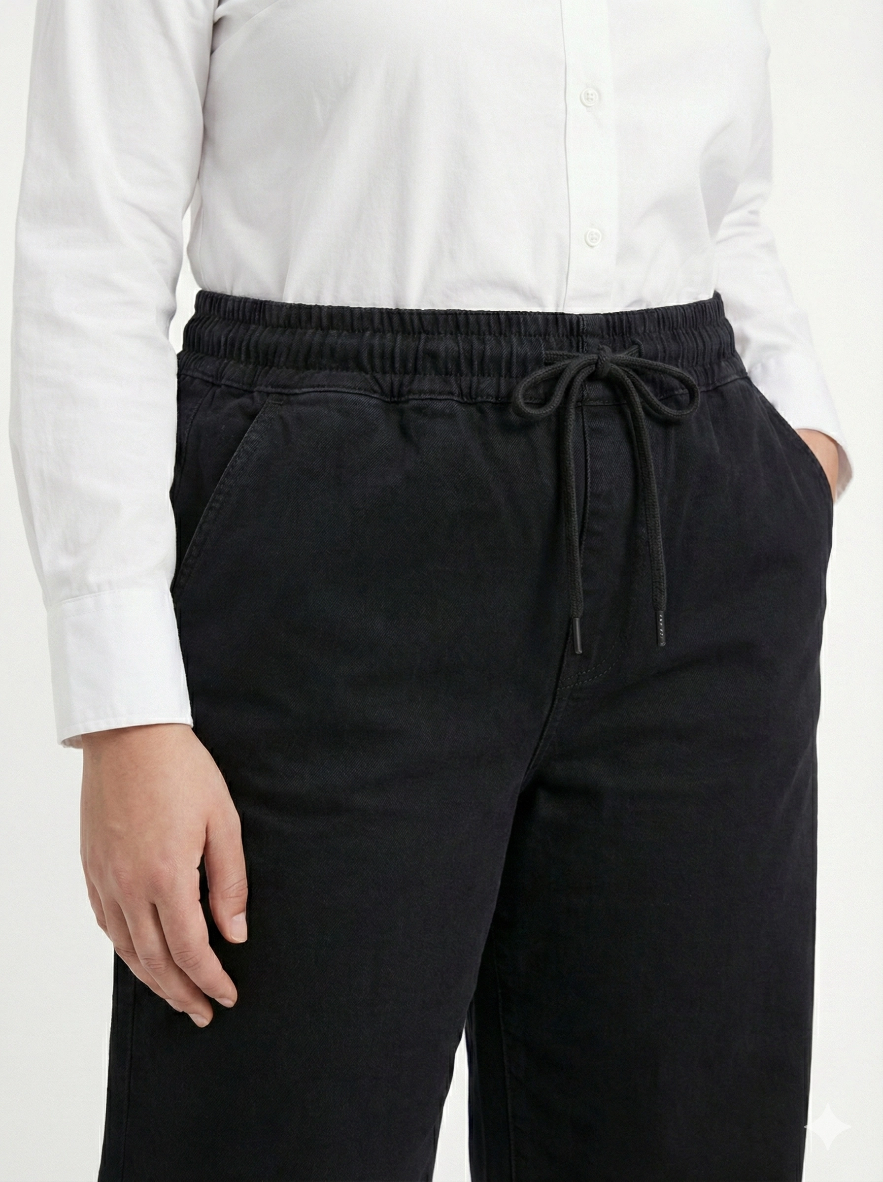 BELİ LASTİKLİ BOL PAÇA KOT PANTOLON - SİYAH 