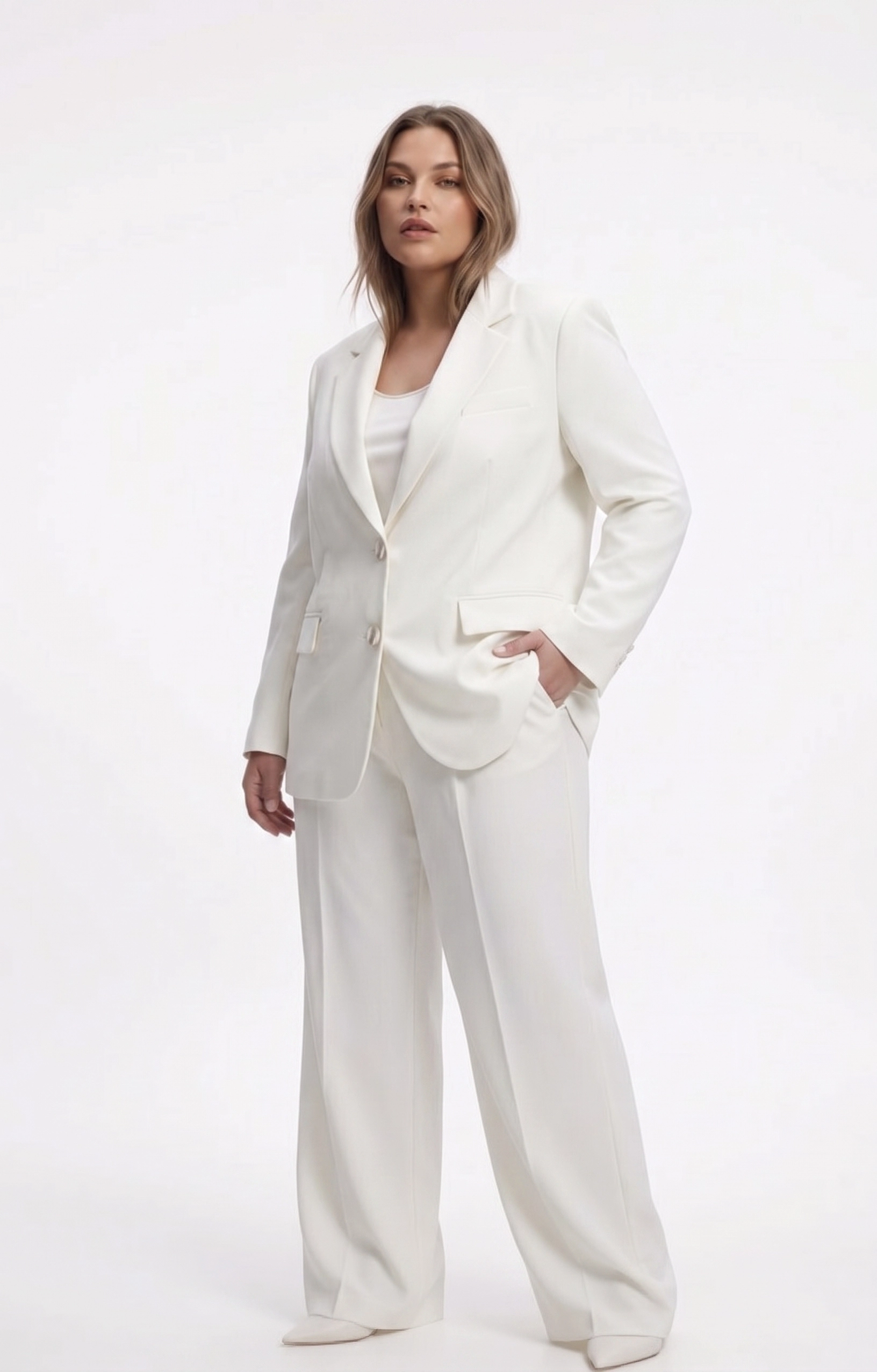 OVERSİZE ASTARLI BLAZER CEKET TAKIM - BEYAZ