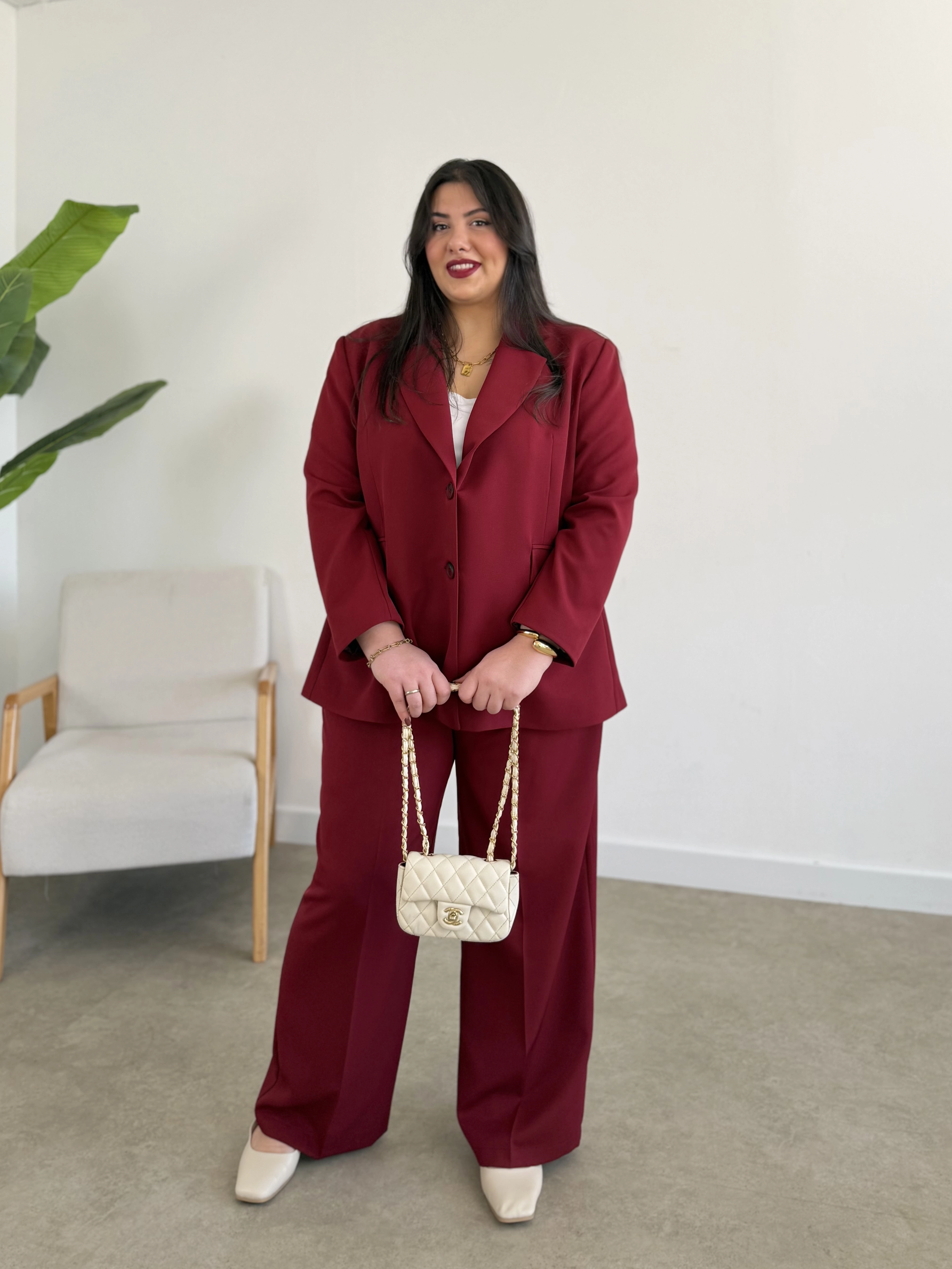 OVERSİZE ASTARLI BLAZER CEKET TAKIM - BORDO