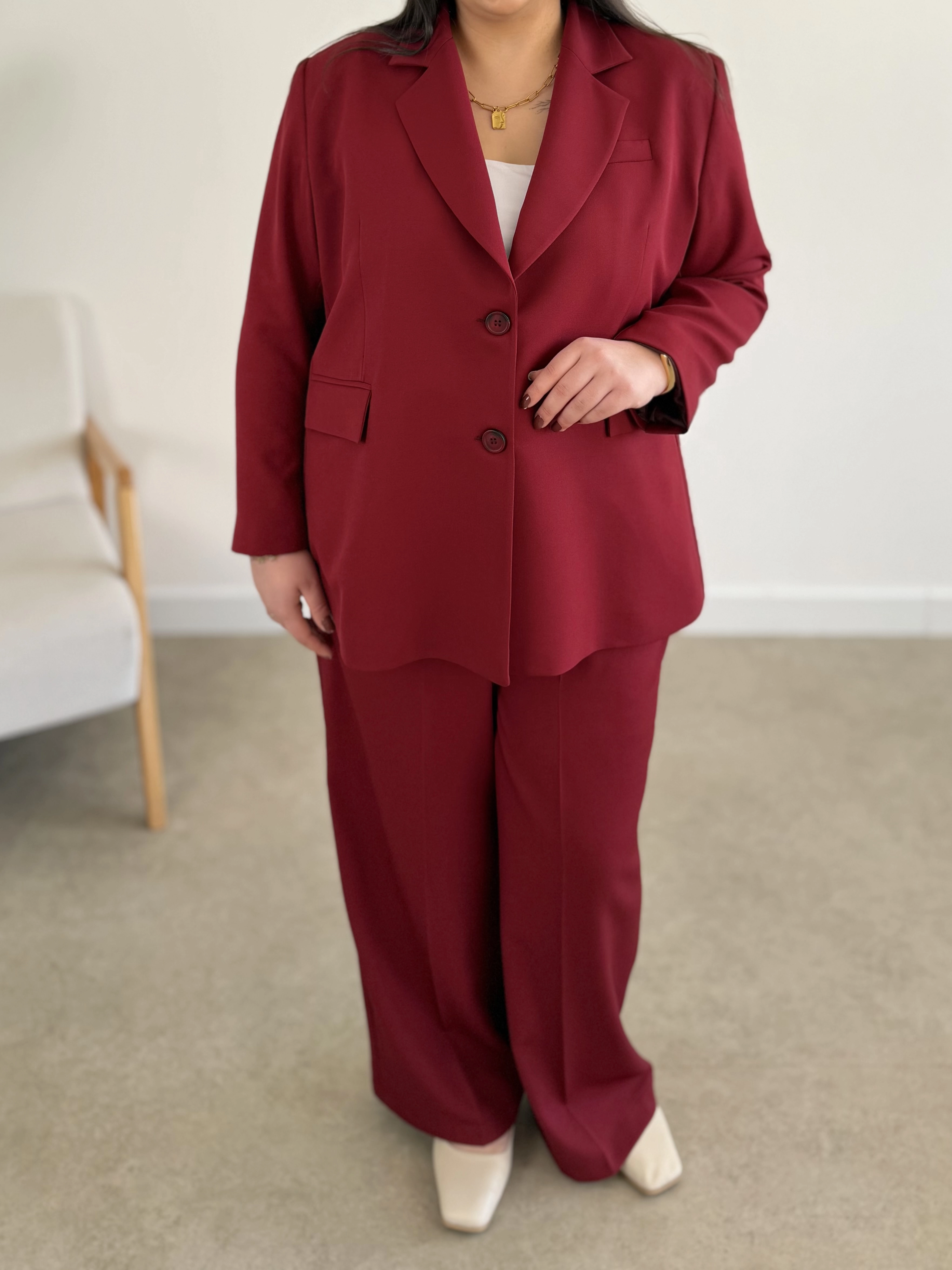 OVERSİZE ASTARLI BLAZER CEKET TAKIM - BORDO