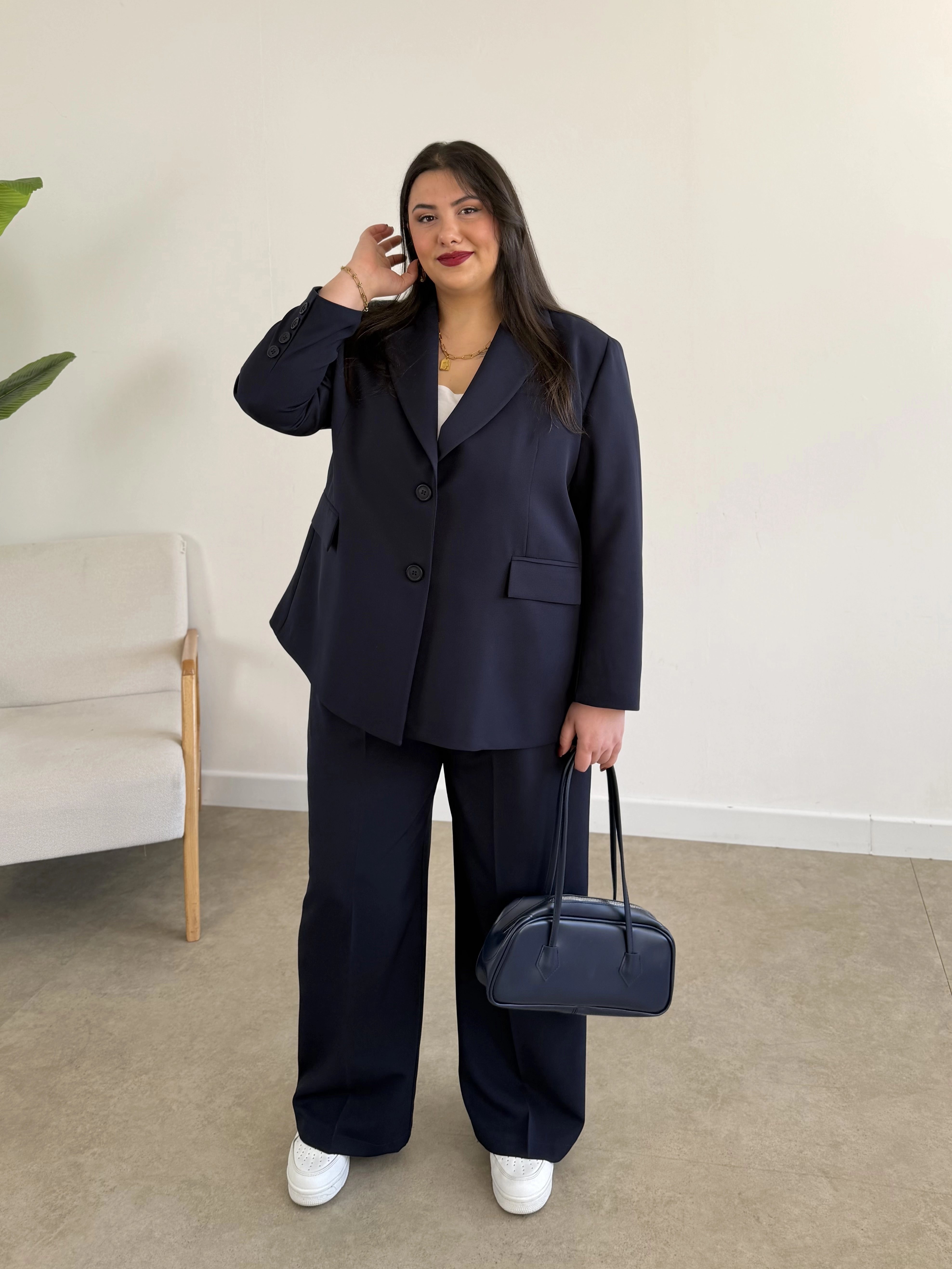 OVERSİZE ASTARLI BLAZER CEKET TAKIM - LACİVERT