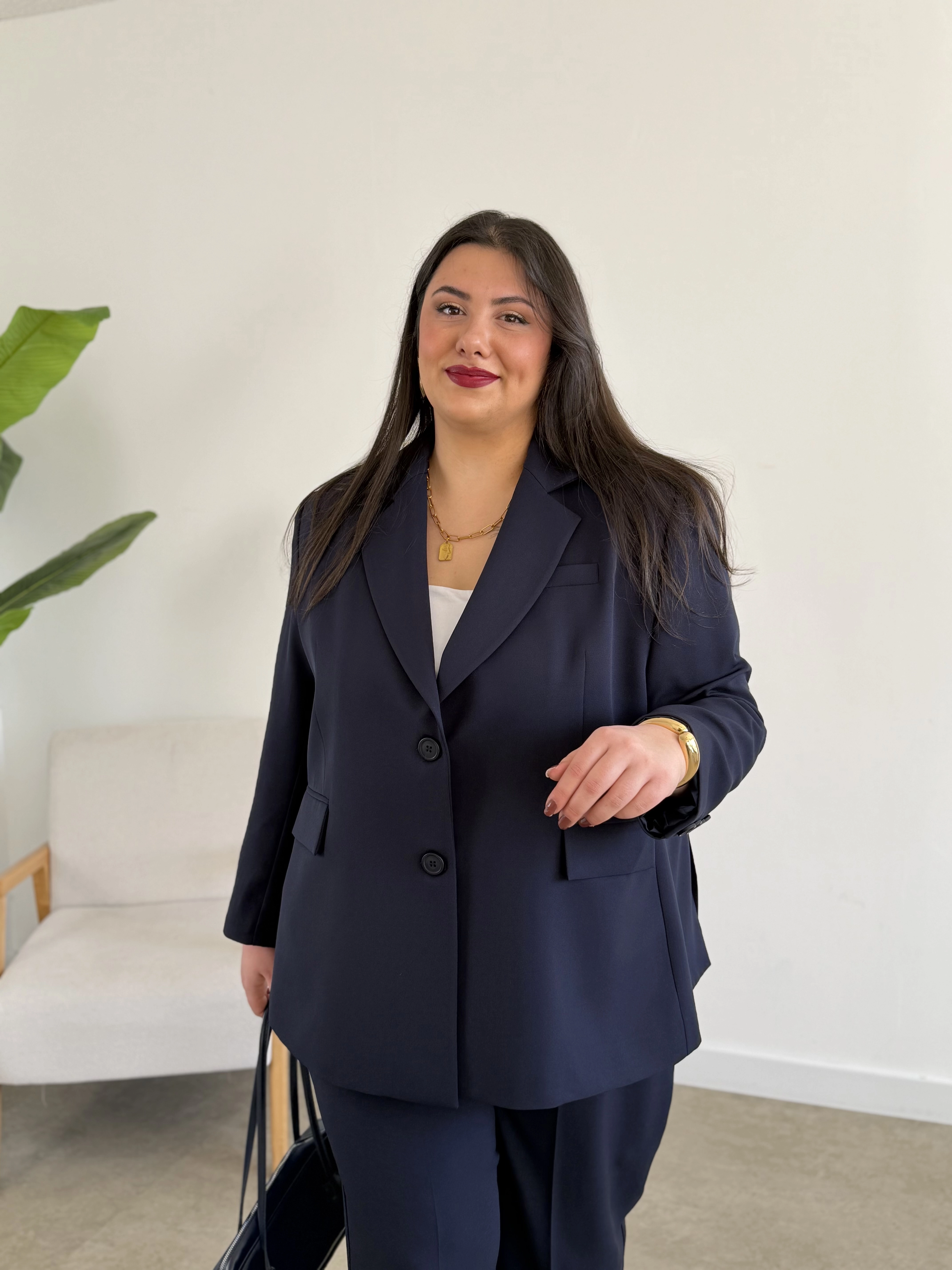 OVERSİZE ASTARLI BLAZER CEKET TAKIM - LACİVERT