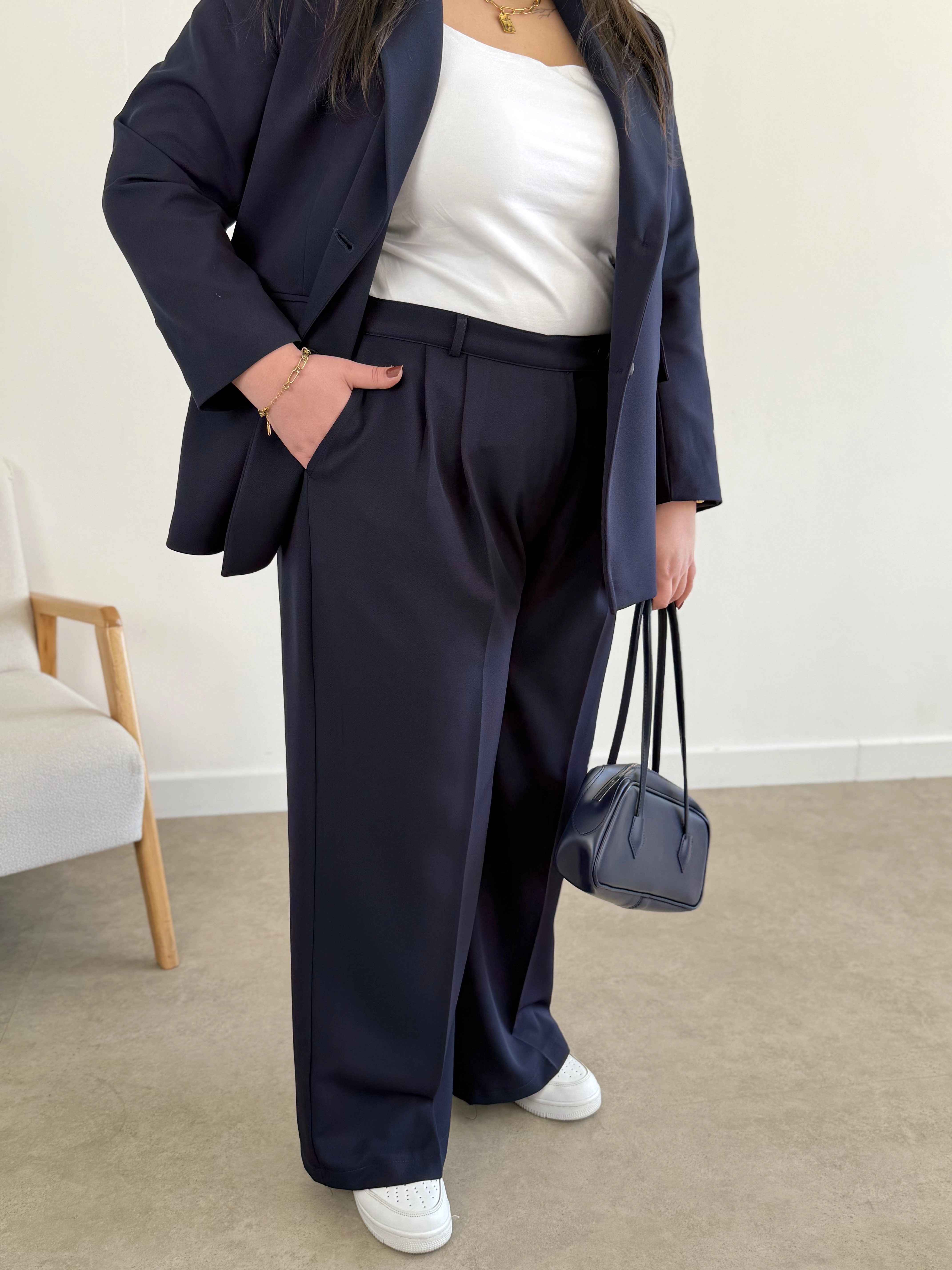 OVERSİZE ASTARLI BLAZER CEKET TAKIM - LACİVERT