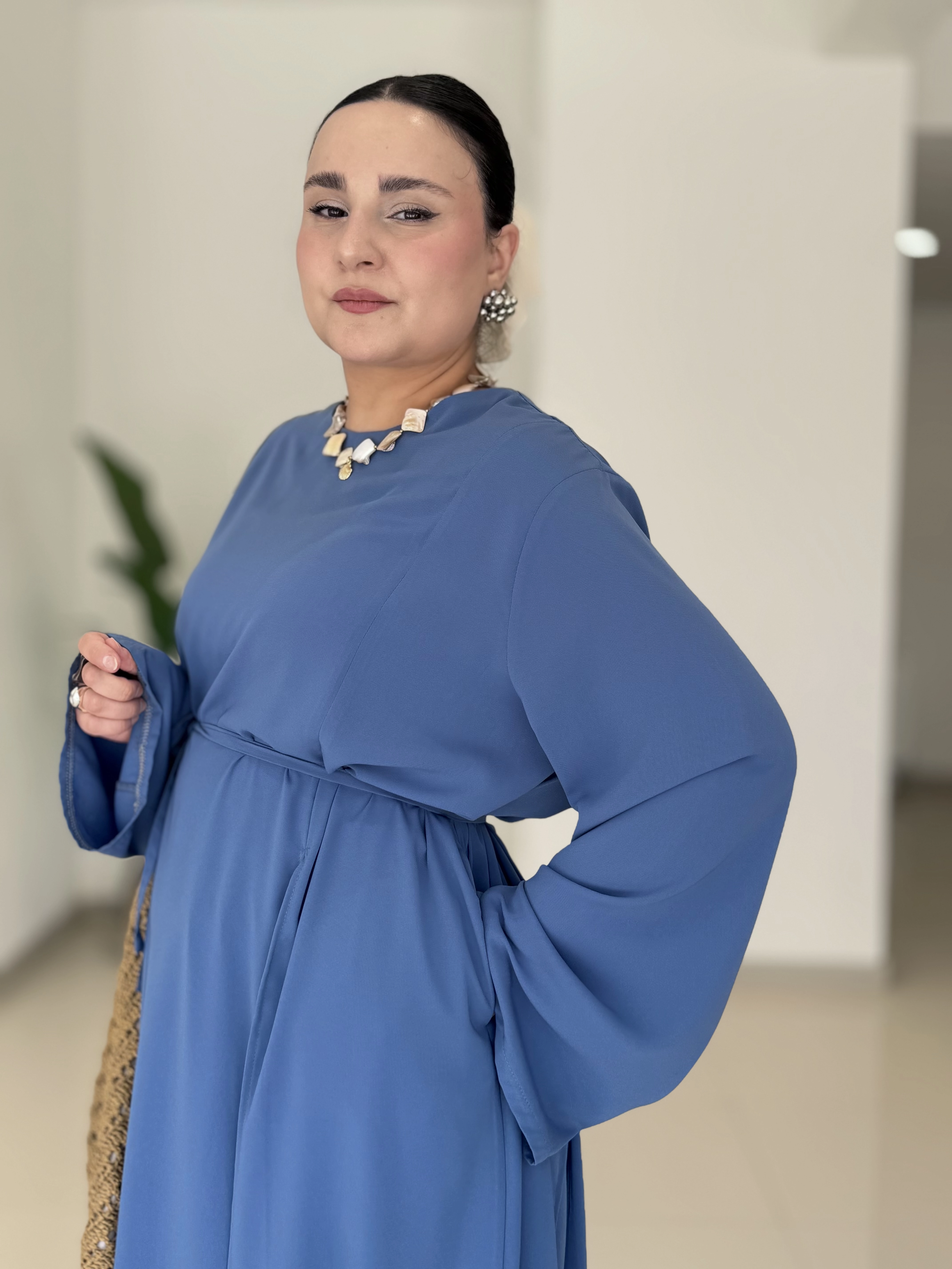 2’Lİ MEDİNE İPEĞİ UZUN YIRTMAÇLI TAKIM - PASTEL MAVİ