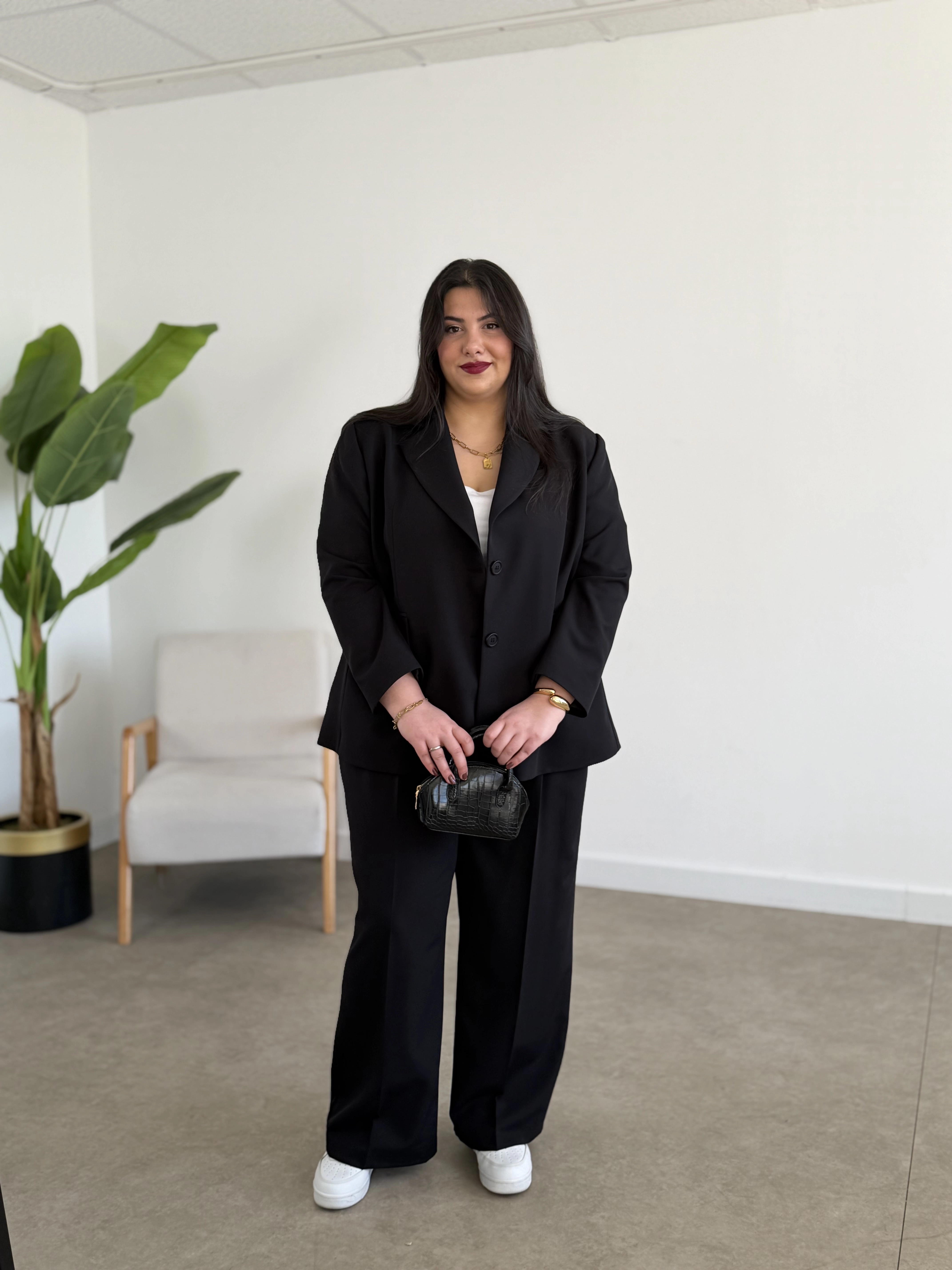OVERSİZE ASTARLI BLAZER CEKET TAKIM - SİYAH