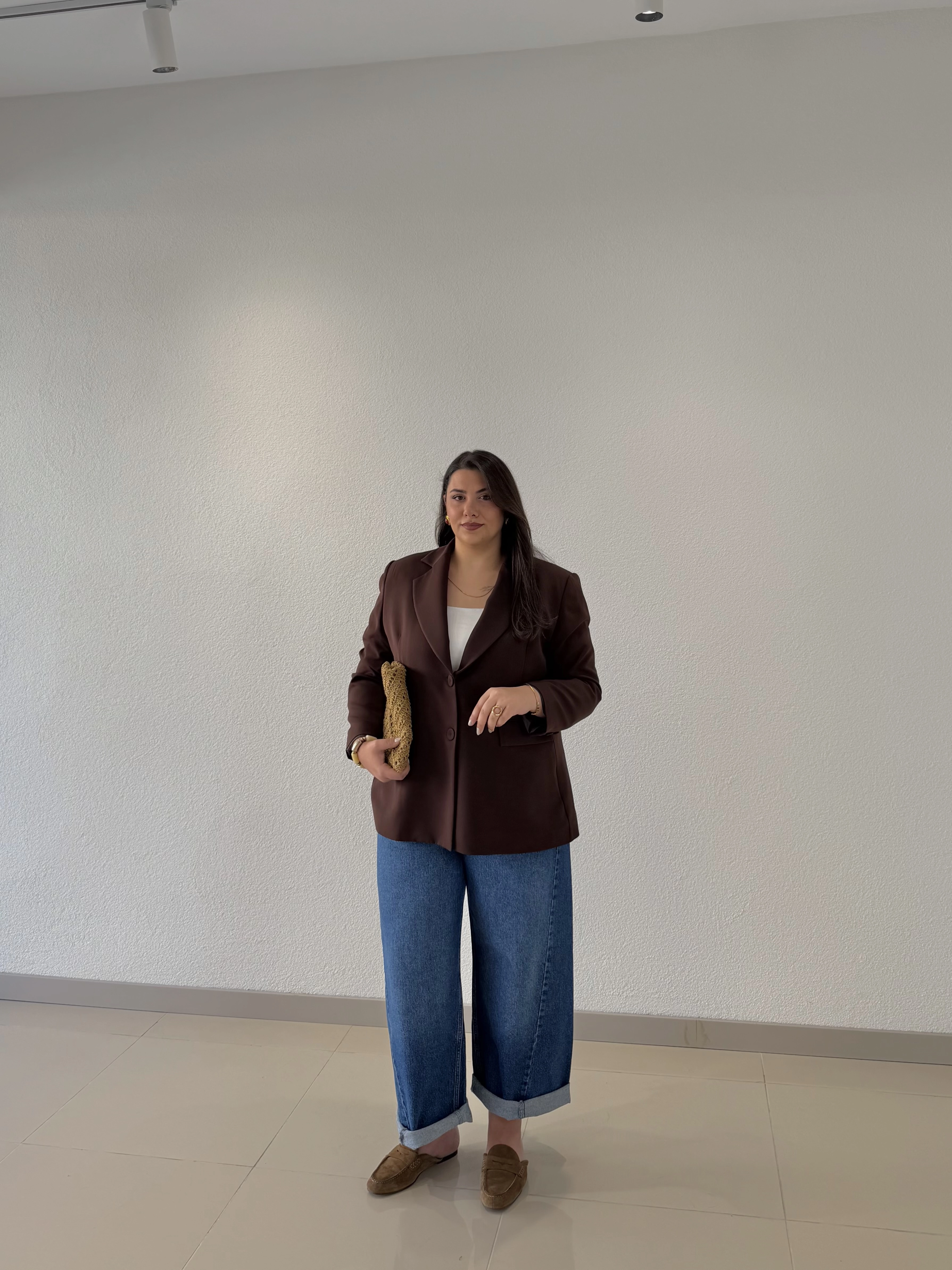 OVERSİZE ASTARLI BLAZER CEKET - ACI KAHVE