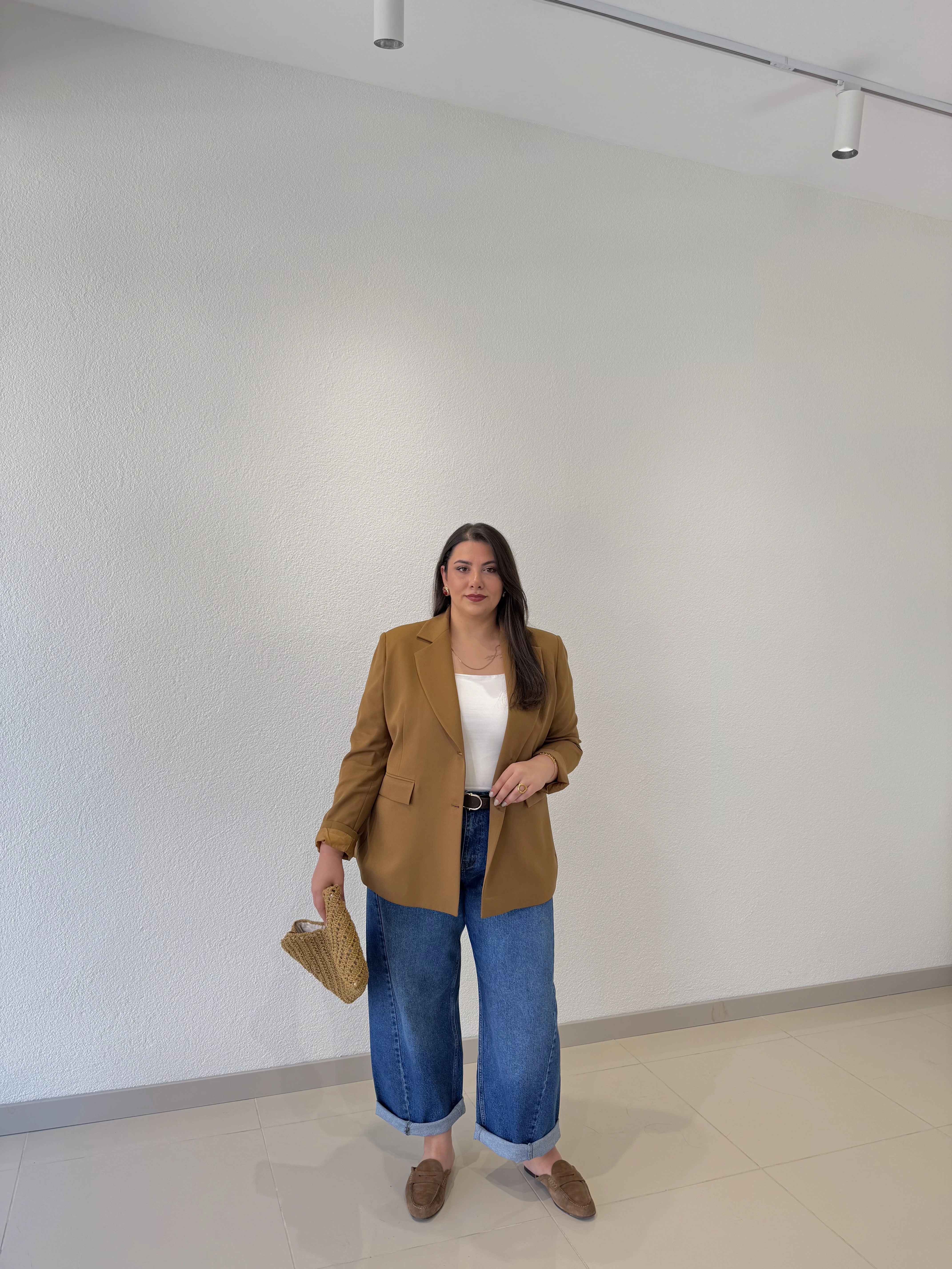 OVERSİZE ASTARLI BLAZER CEKET -TABA