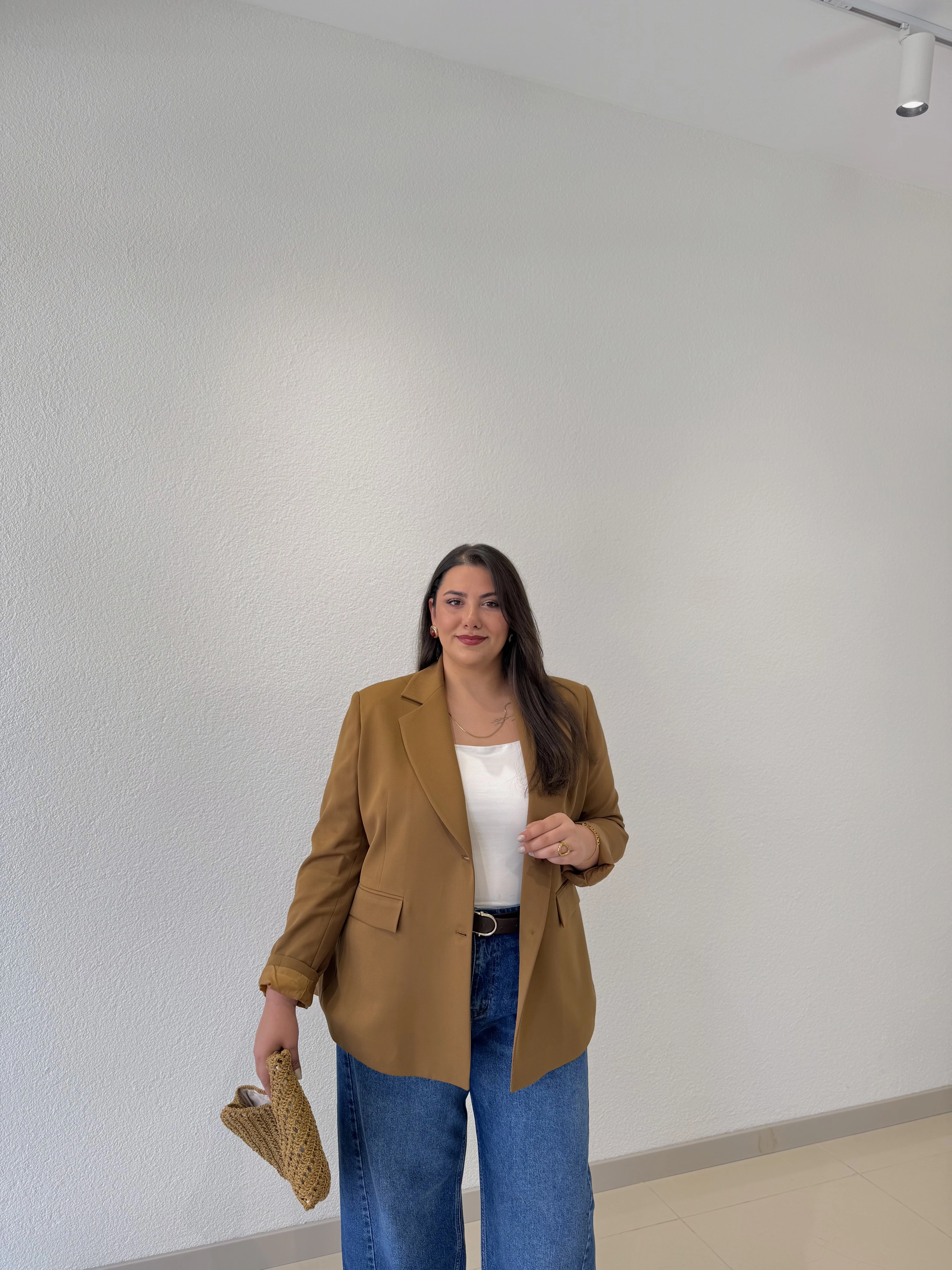 OVERSİZE ASTARLI BLAZER CEKET -TABA