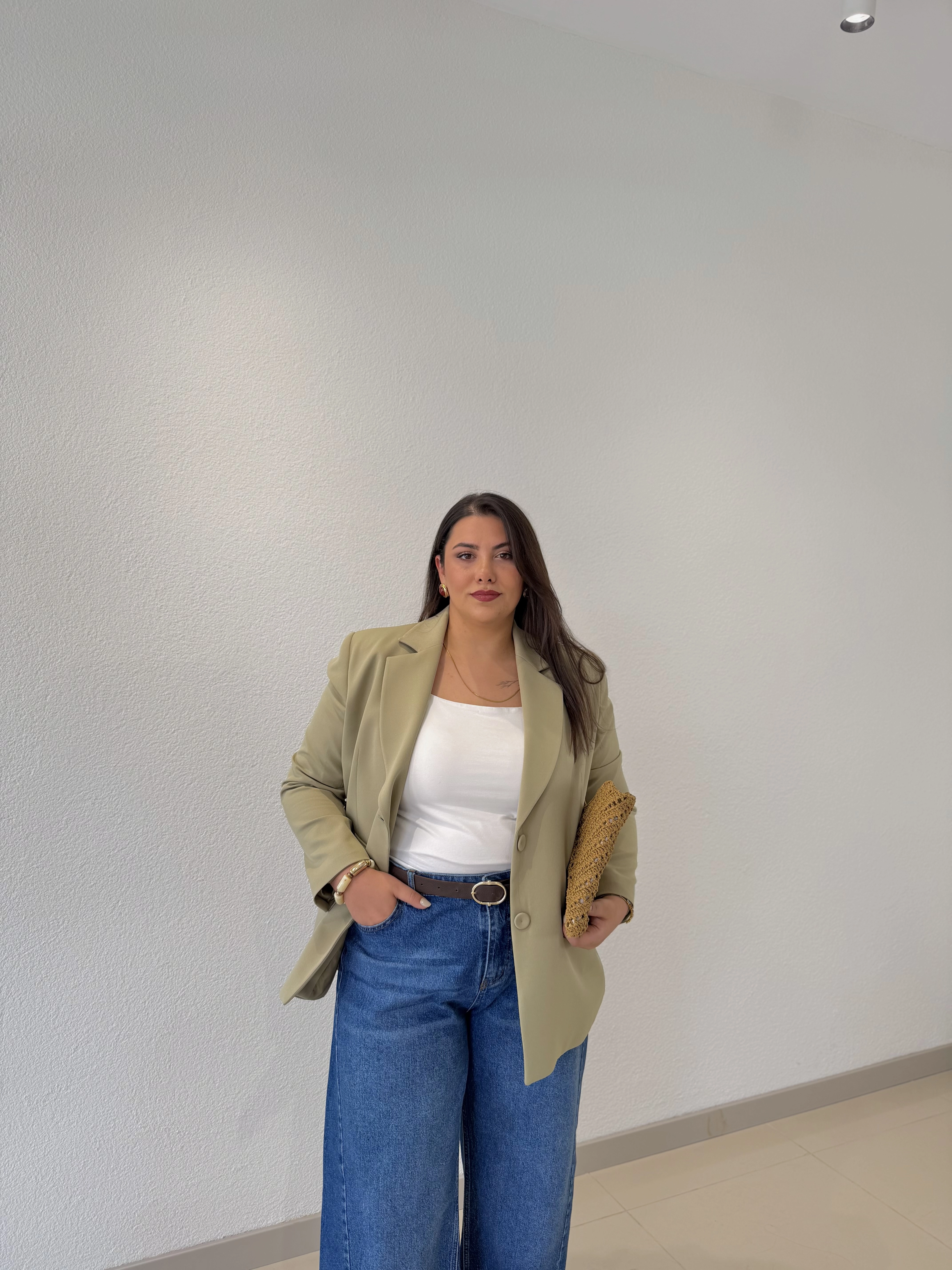 OVERSİZE ASTARLI BLAZER CEKET - AÇIK HAKİ