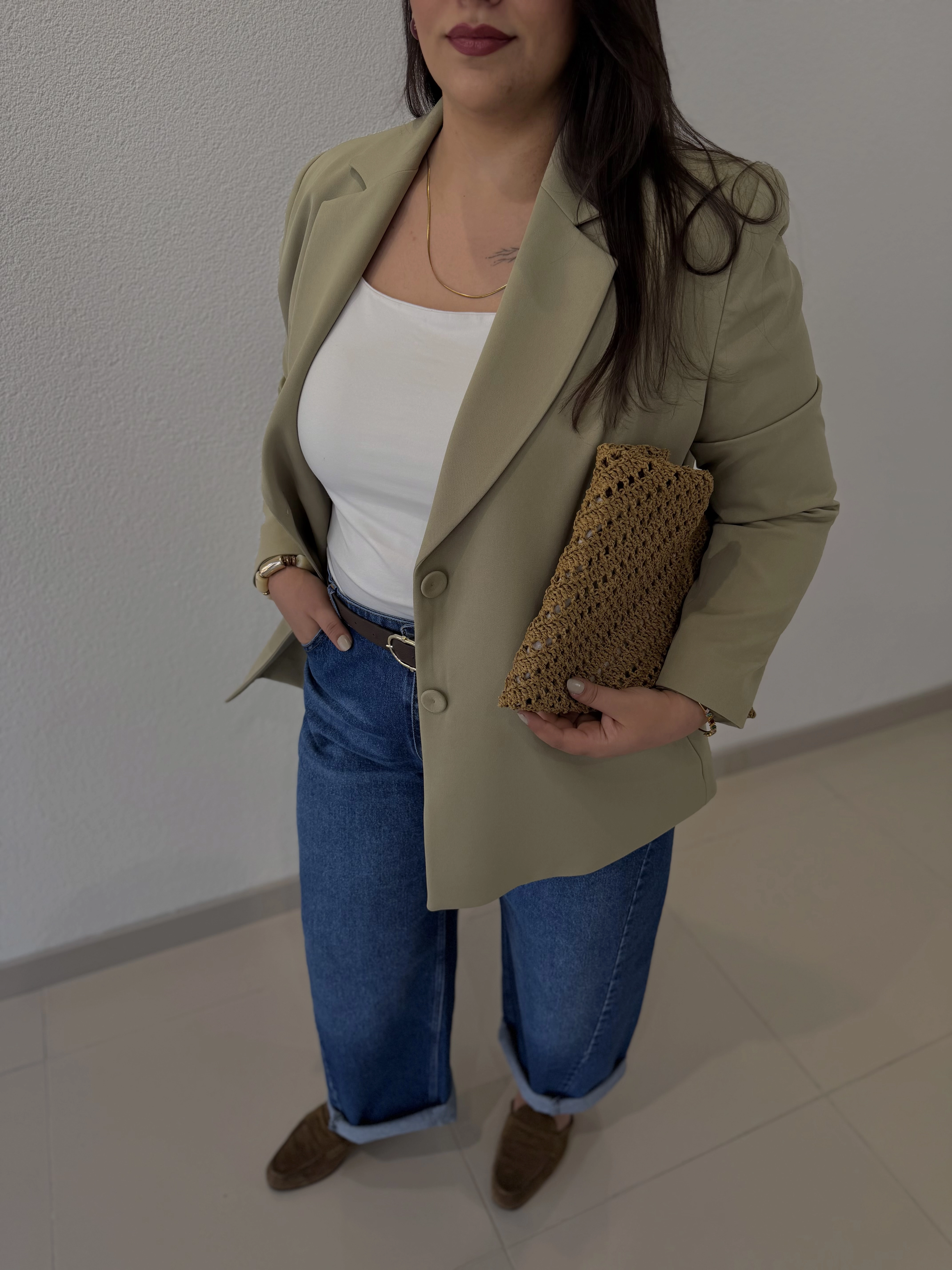 OVERSİZE ASTARLI BLAZER CEKET - AÇIK HAKİ