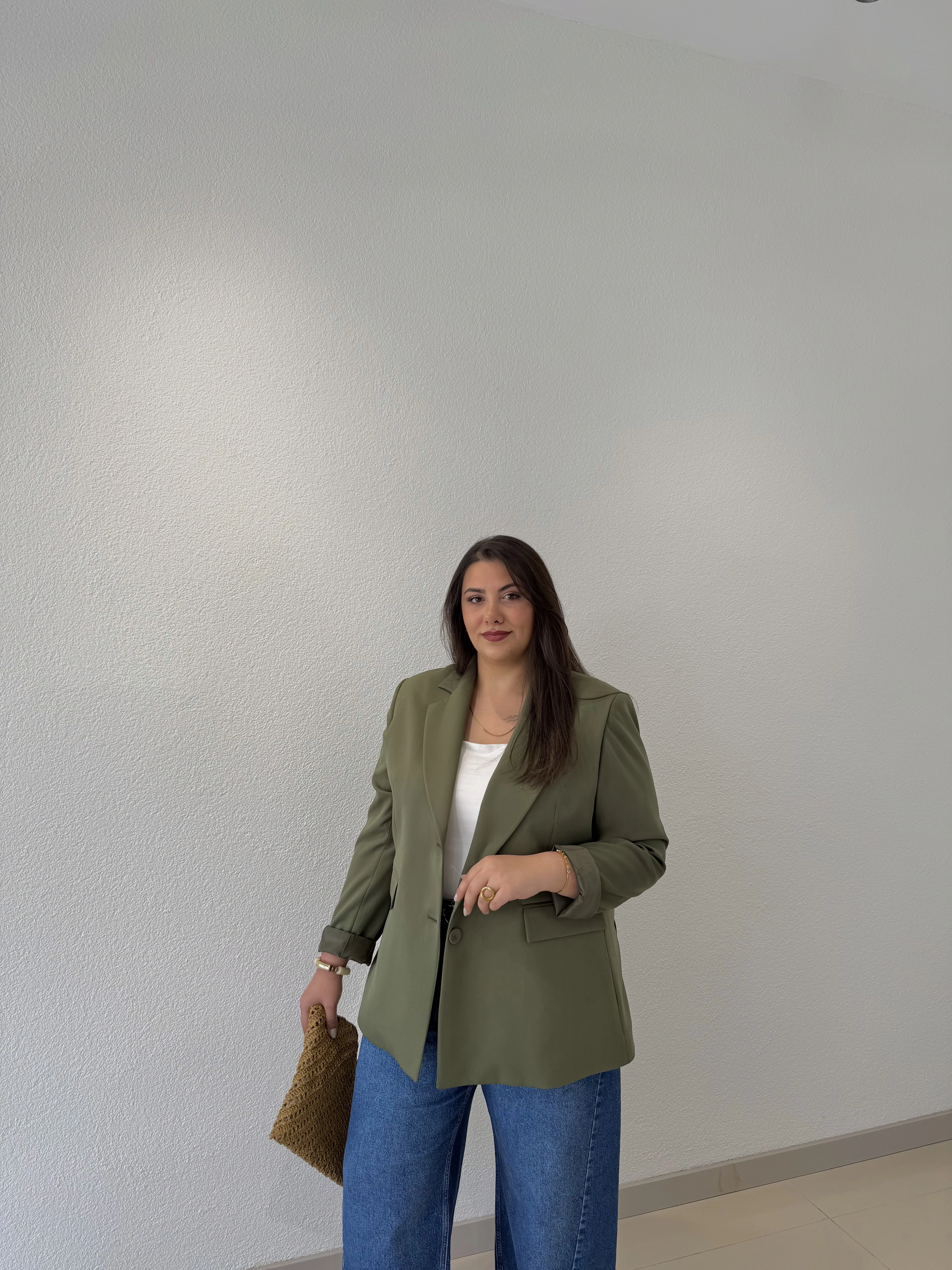 OVERSİZE ASTARLI BLAZER CEKET - HAKİ