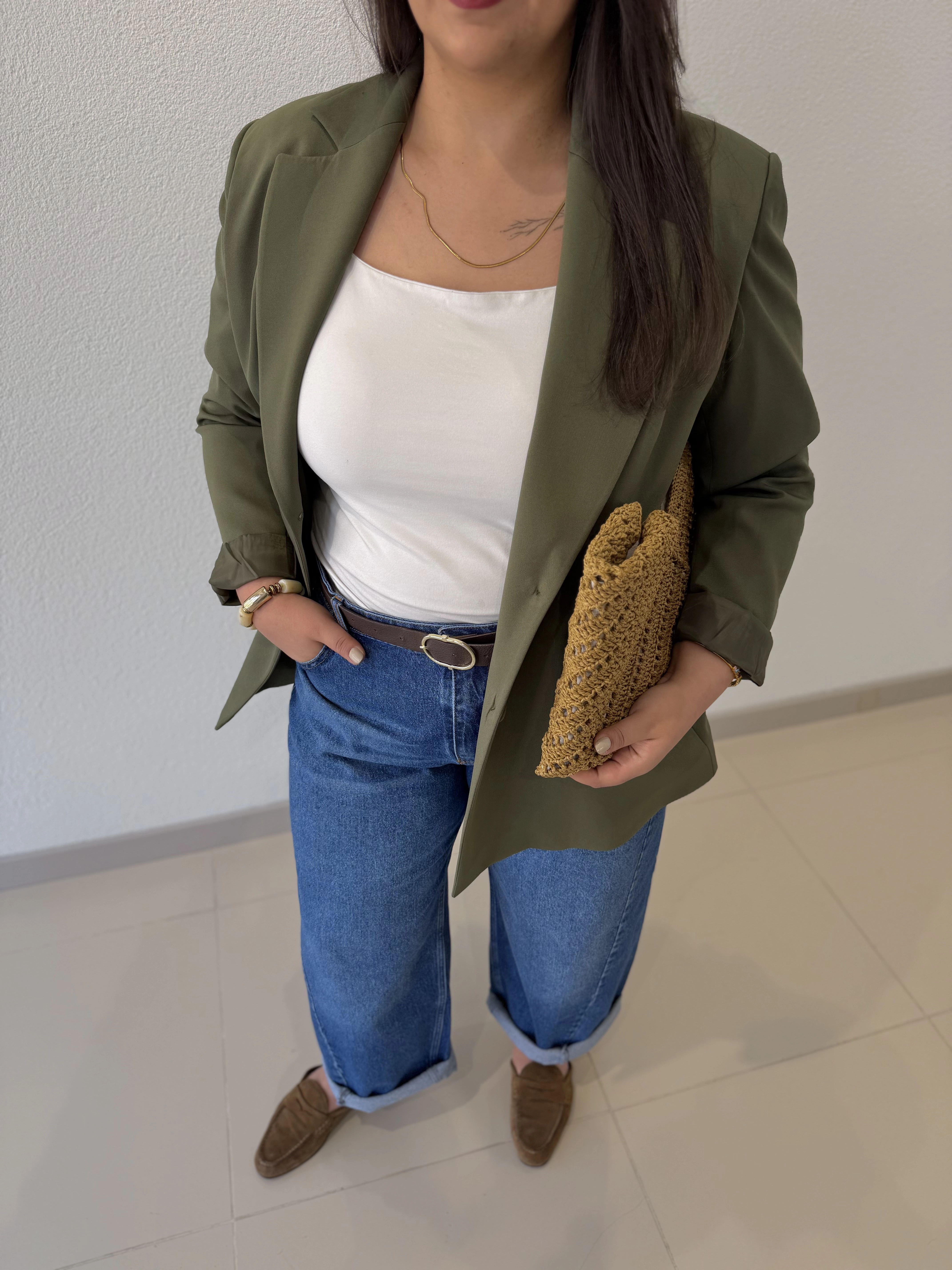 OVERSİZE ASTARLI BLAZER CEKET - HAKİ