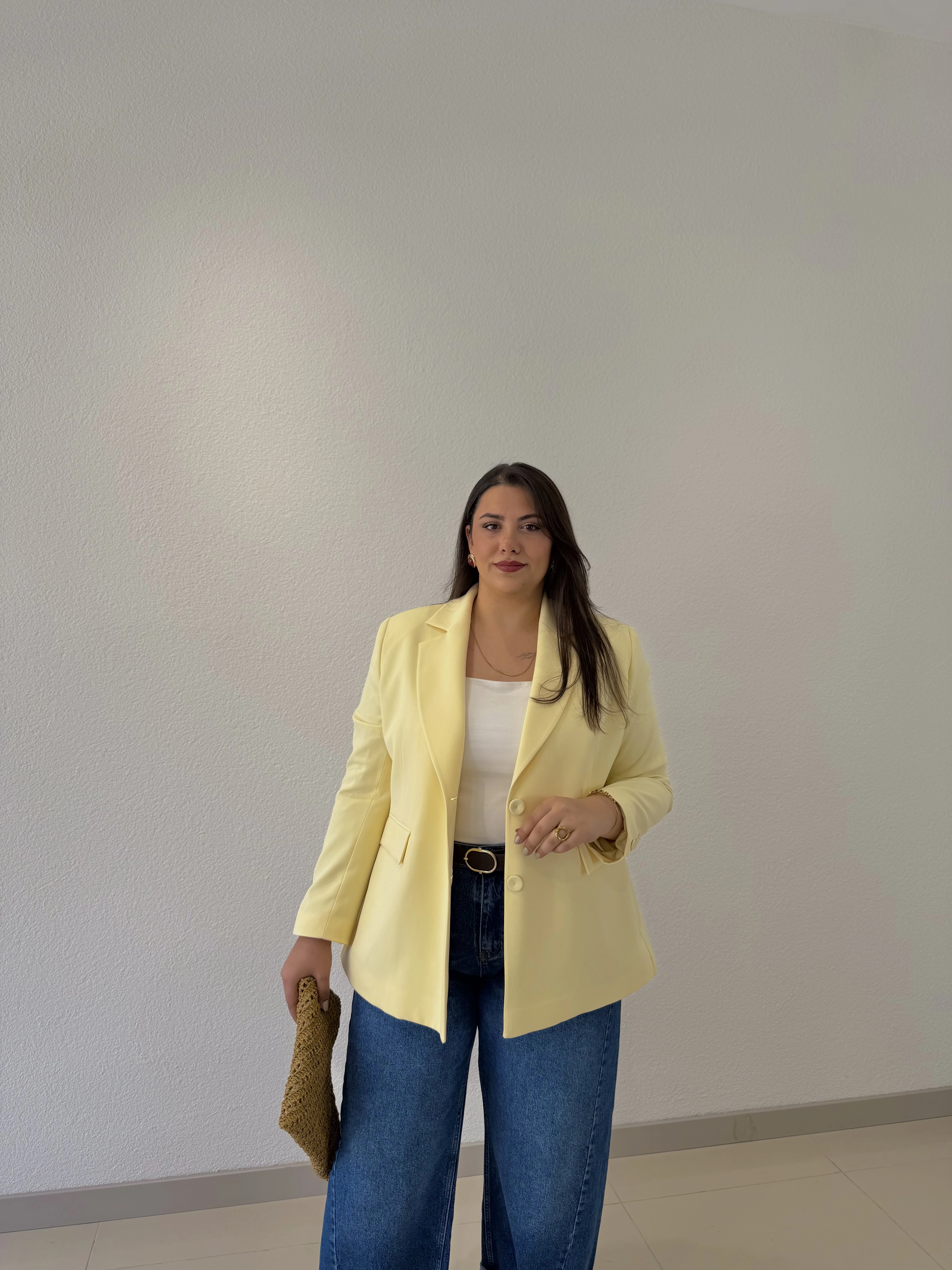 OVERSİZE ASTARLI BLAZER CEKET - SARI