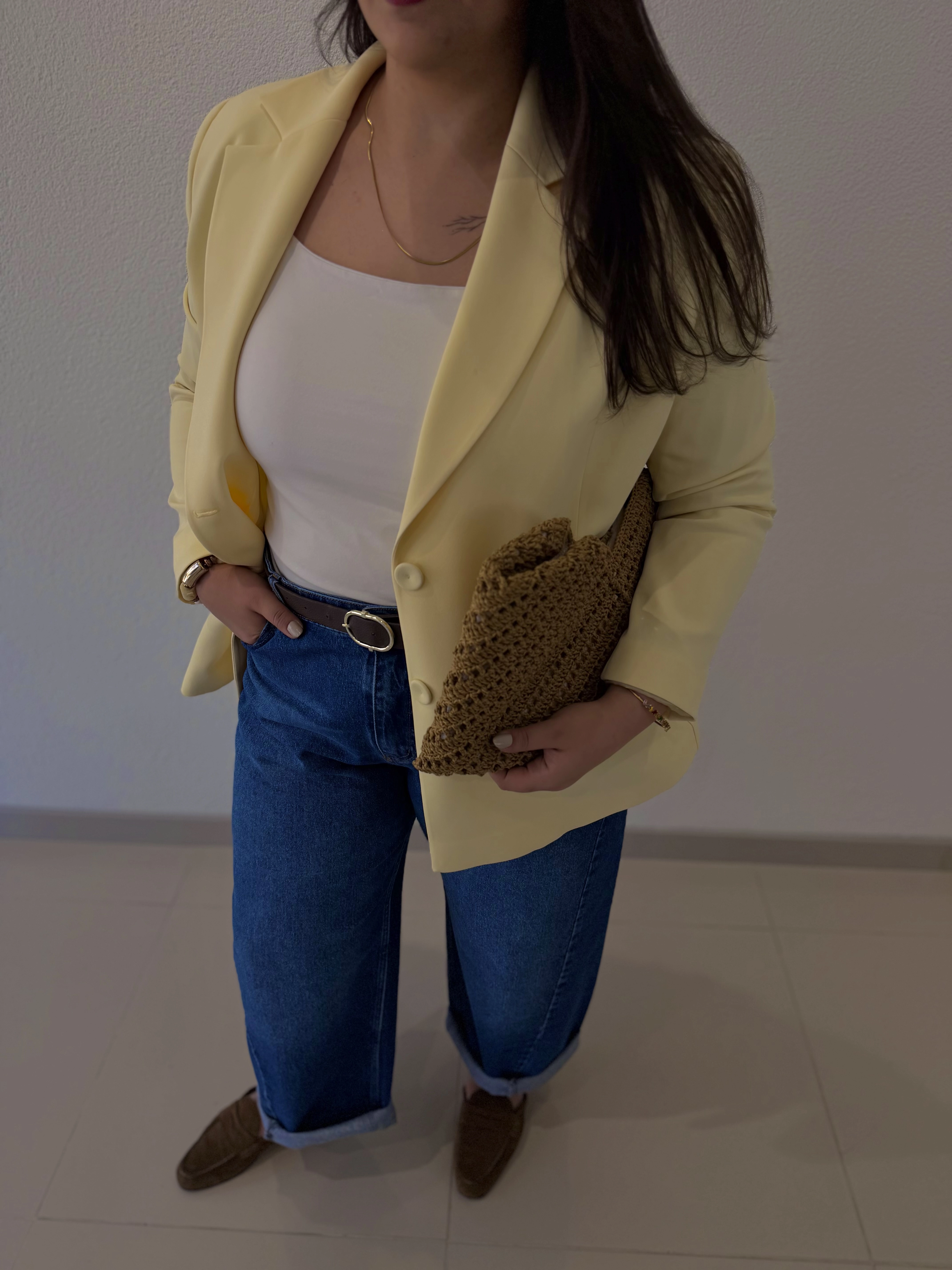 OVERSİZE ASTARLI BLAZER CEKET - SARI