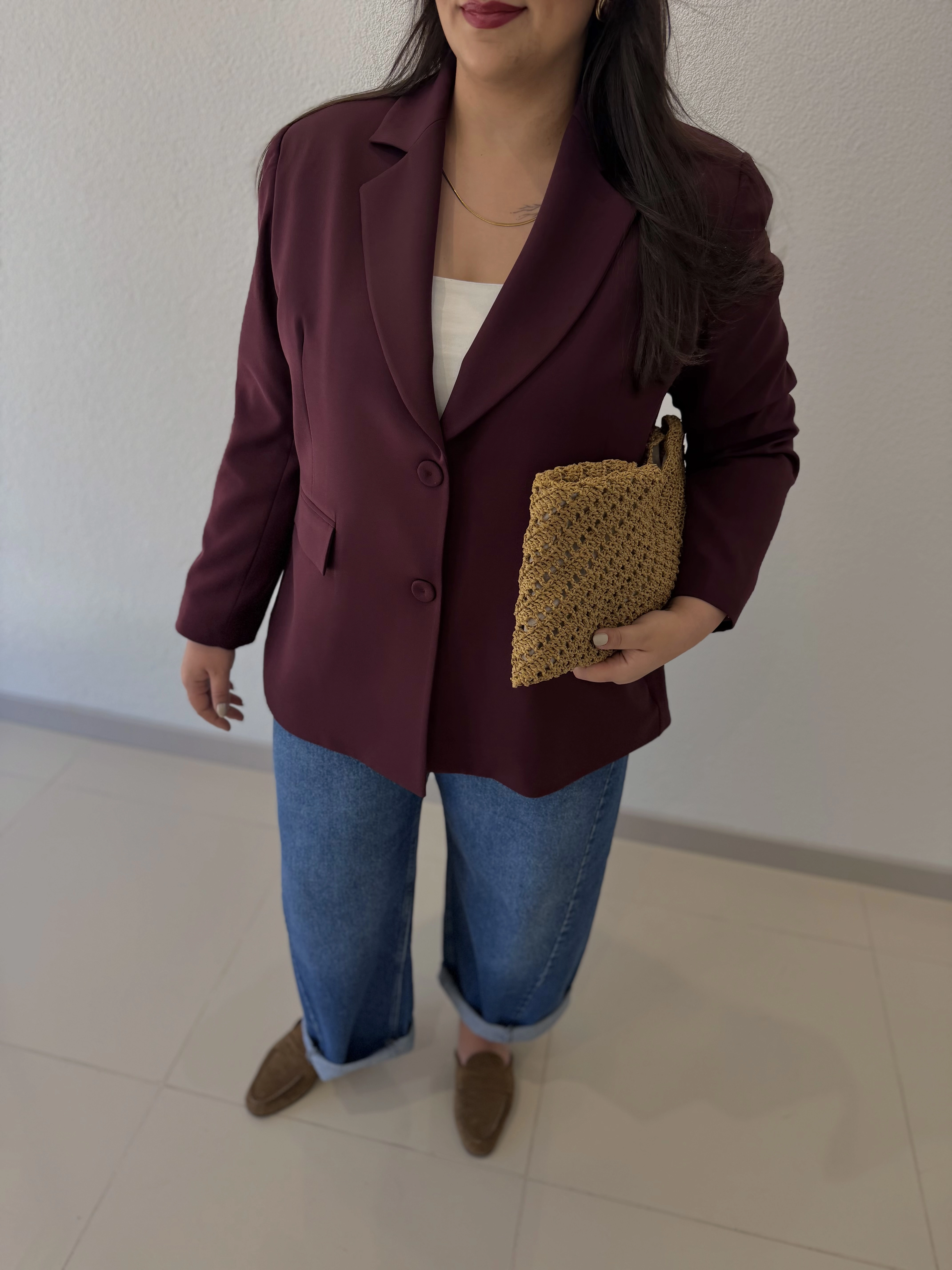 OVERSİZE ASTARLI BLAZER CEKET - MÜRDÜM