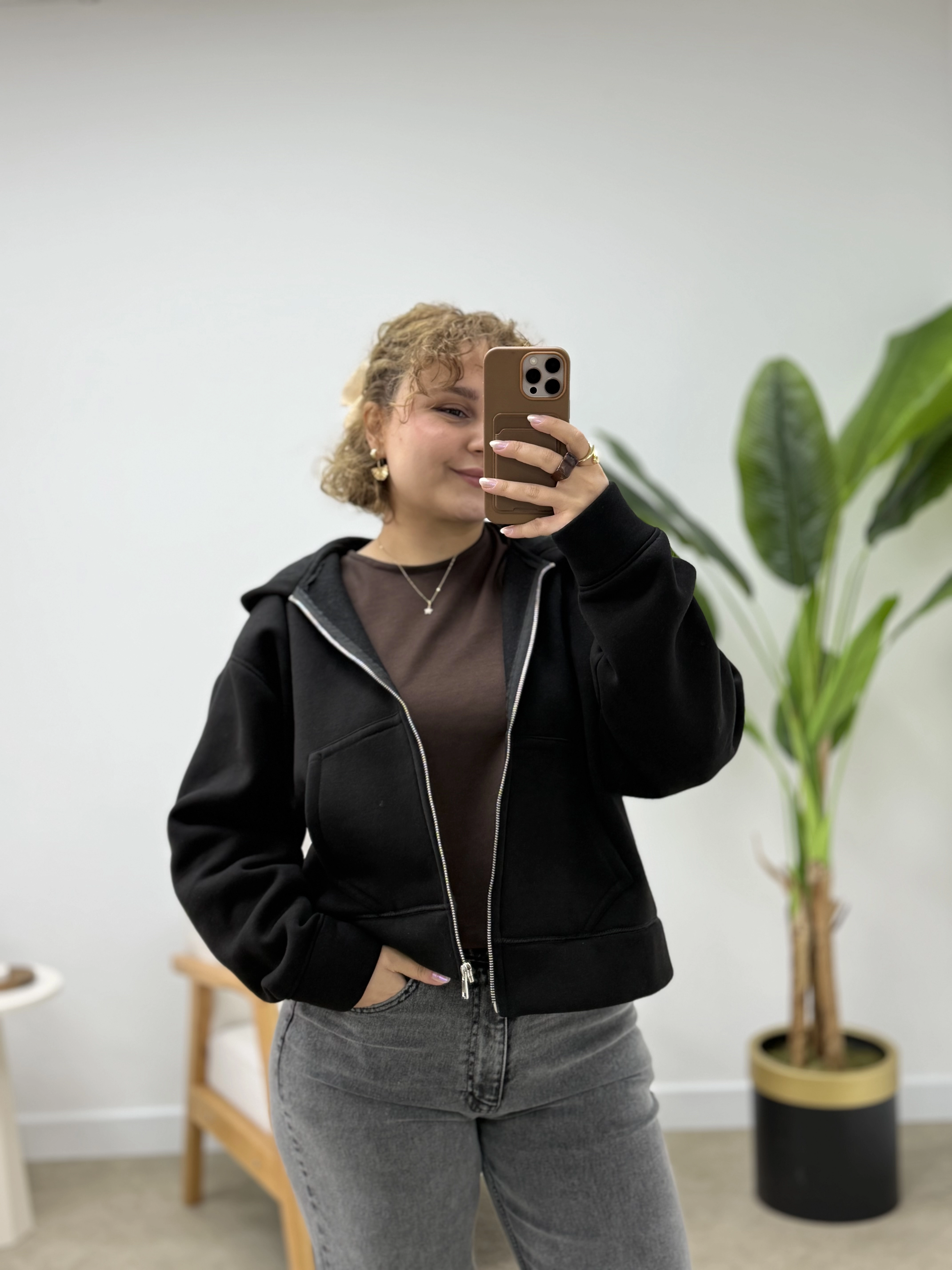 KIŞLIK ŞARDONLU KISA SWEAT HIRKA 