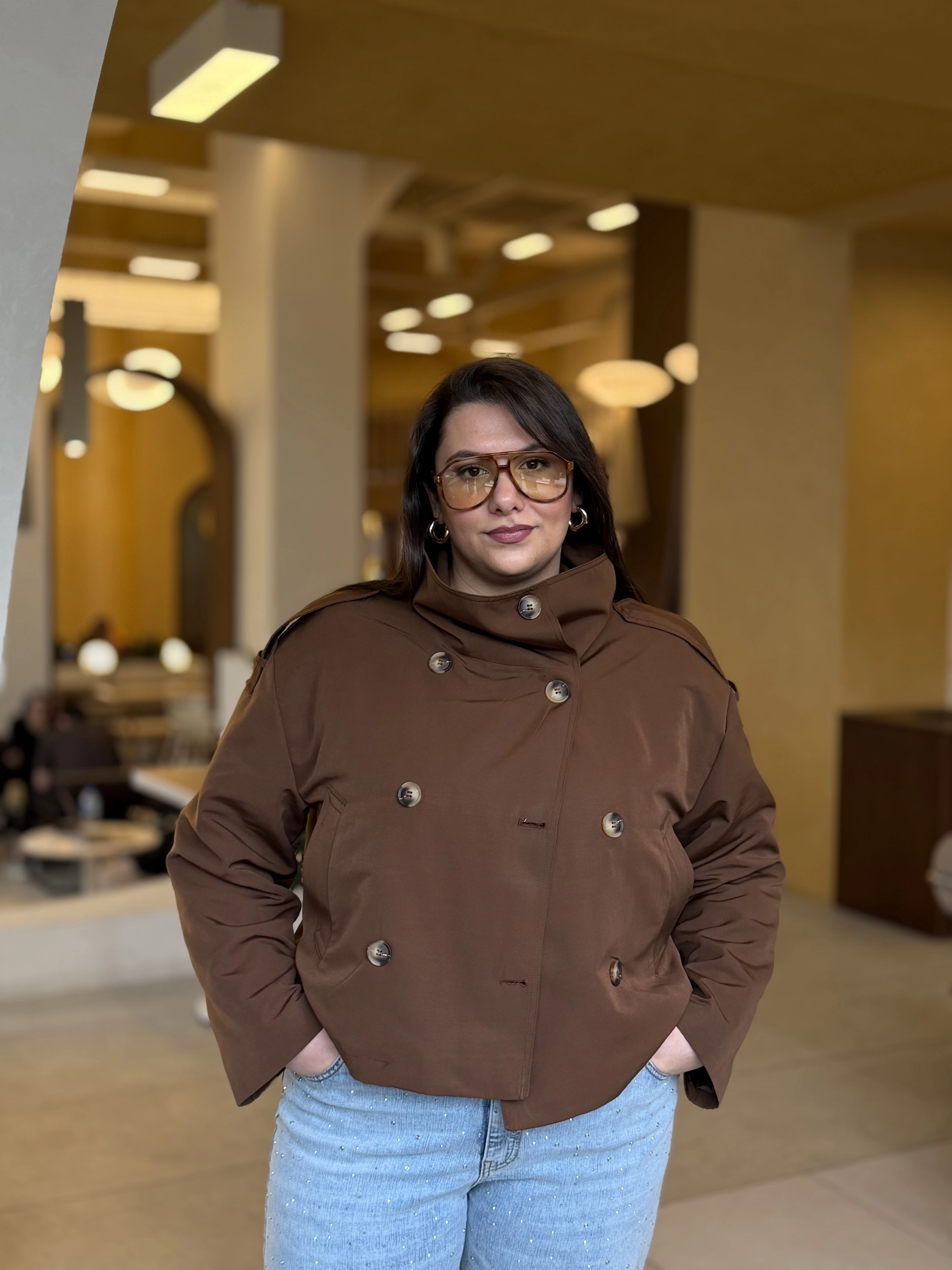 HUNİ YAKA CROP TRENÇKOT - KAHVE