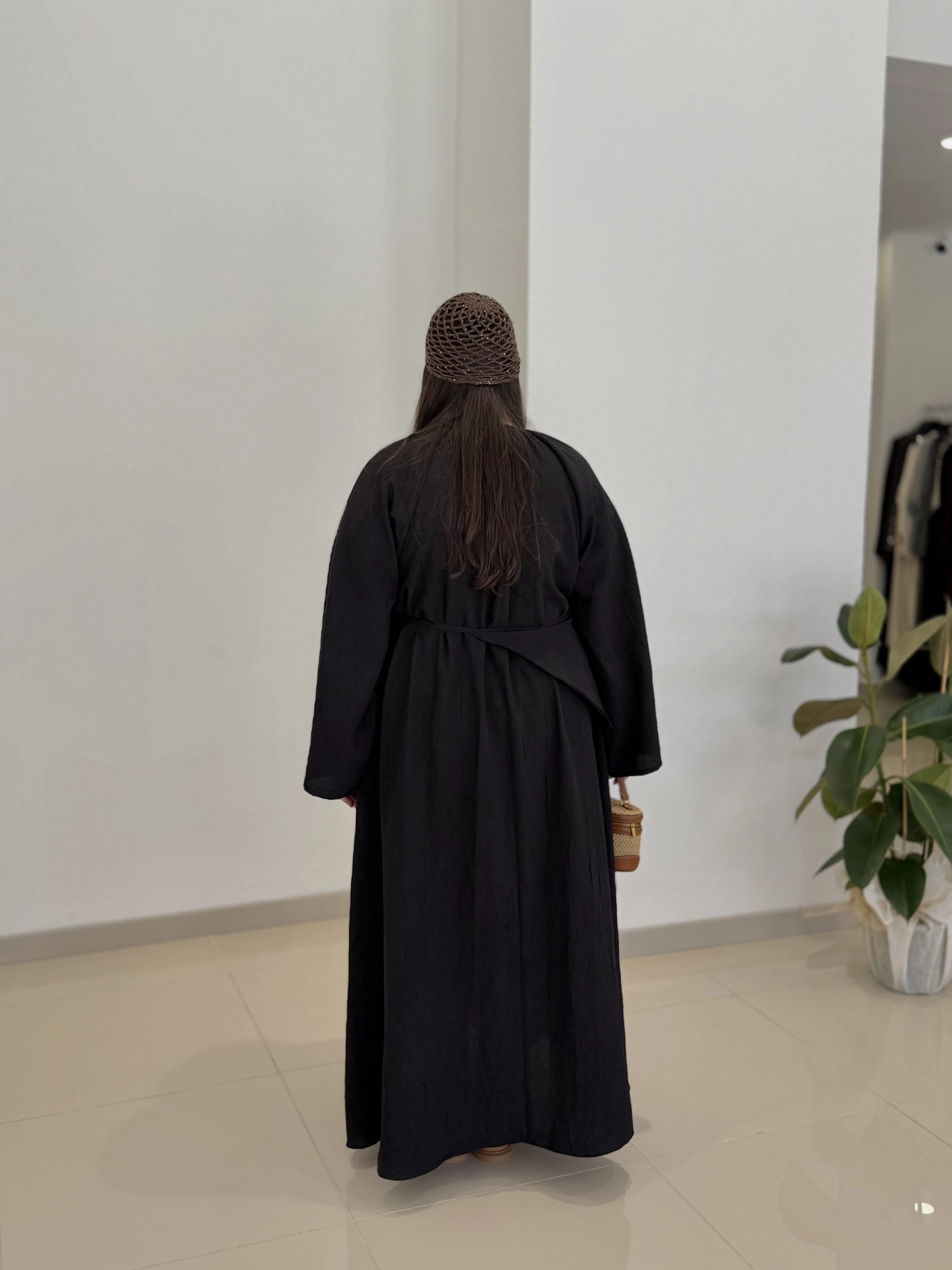KRAŞ KEMER PARÇALI ELBİSE - SİYAH