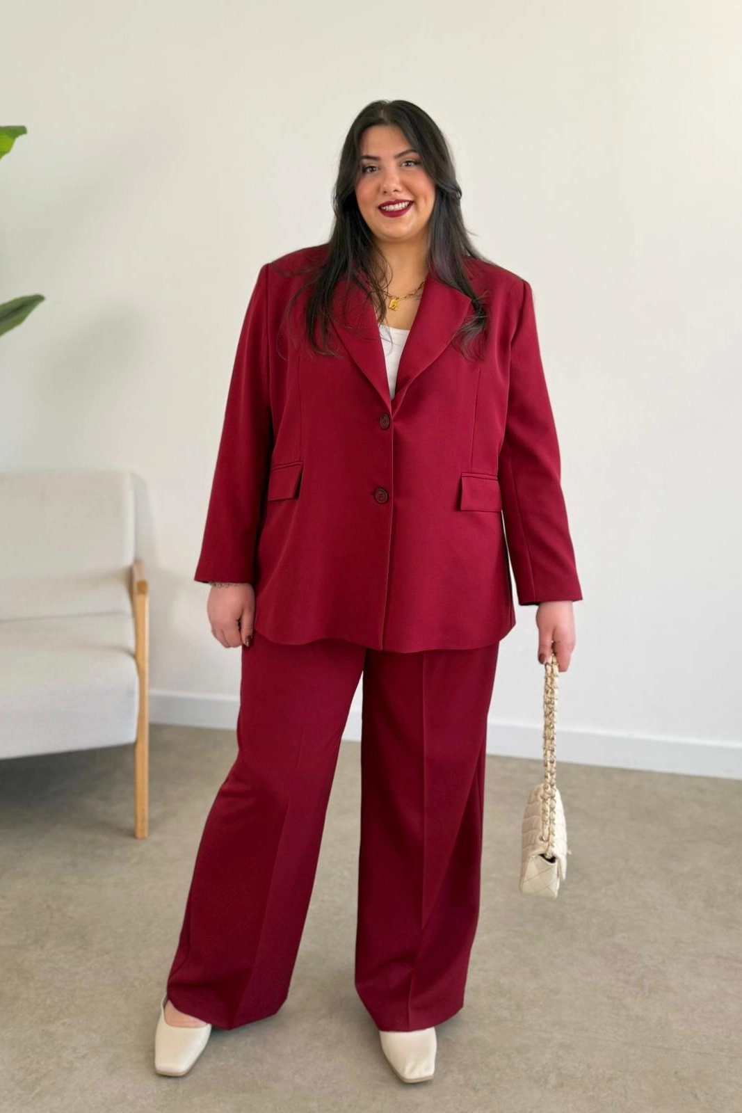 OVERSİZE ASTARLI BLAZER CEKET TAKIM - BORDO