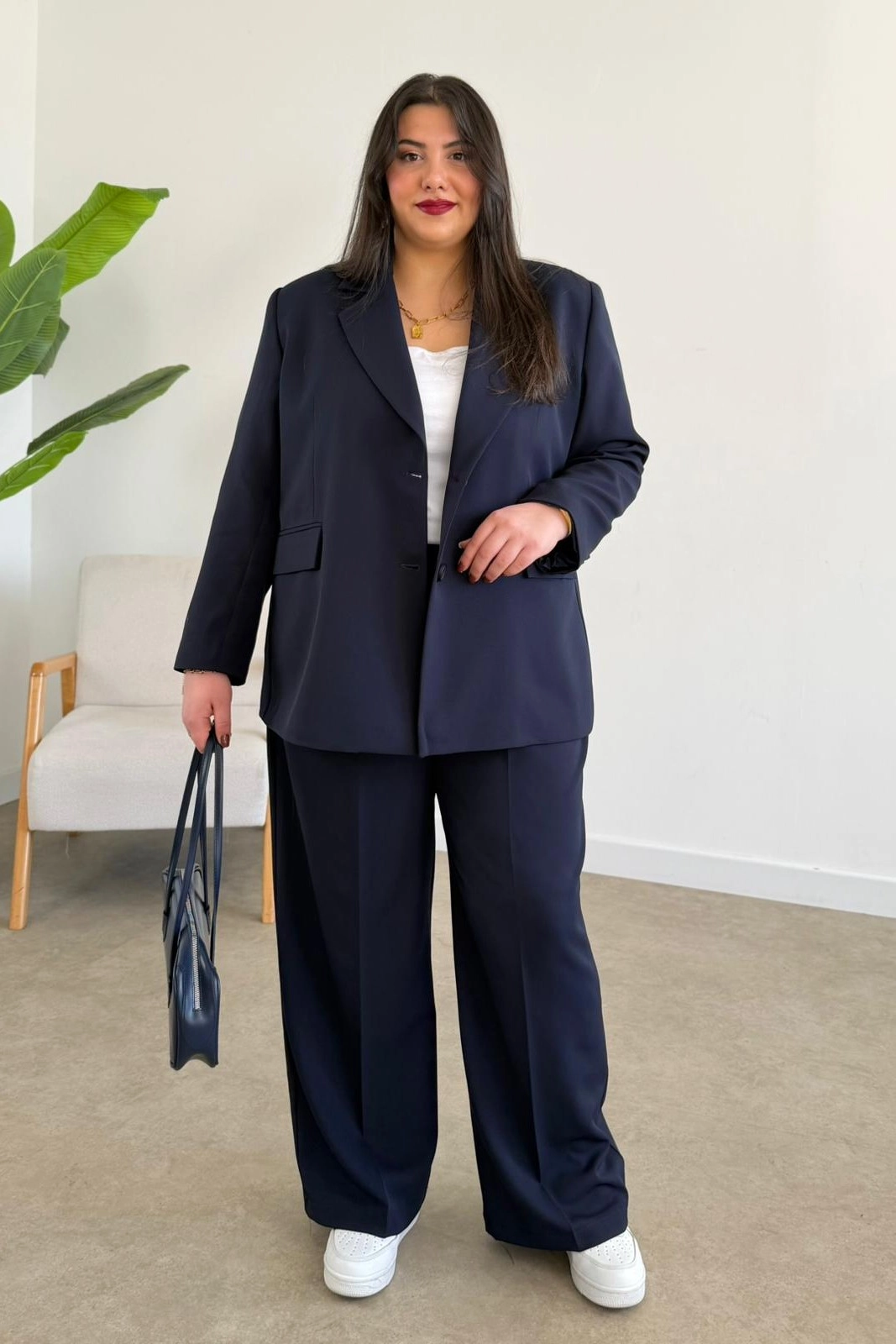 OVERSİZE ASTARLI BLAZER CEKET TAKIM - LACİVERT