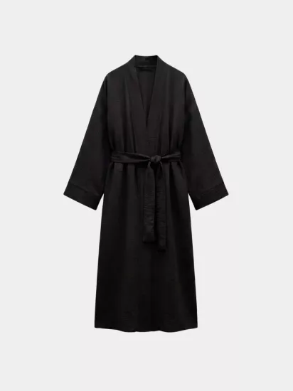 LOOV ÇİLEK KUMAŞ KUŞAKLI ABAYA KİMONO - SİYAH