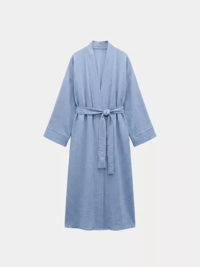 LOOV ÇİLEK KUMAŞ KUŞAKLI ABAYA KİMONO - PASTEL MAVİ