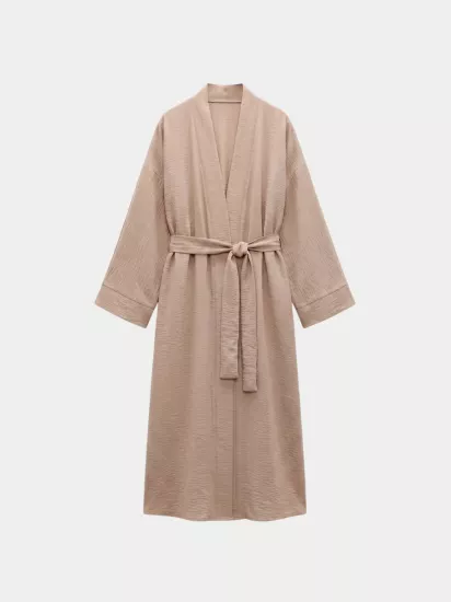 LOOV ÇİLEK KUMAŞ KUŞAKLI ABAYA KİMONO - BEJ