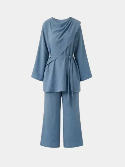 BÜYÜK BEDEN 2’Lİ ÇİLEK ŞALLI PANTOLON TAKIM   