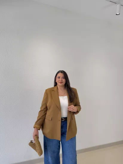 OVERSİZE ASTARLI BLAZER CEKET - TABA