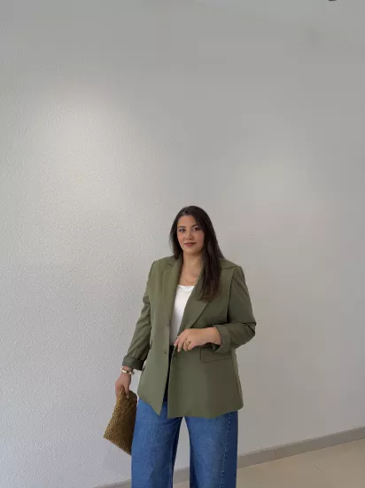 OVERSİZE ASTARLI BLAZER CEKET - HAKİ 
