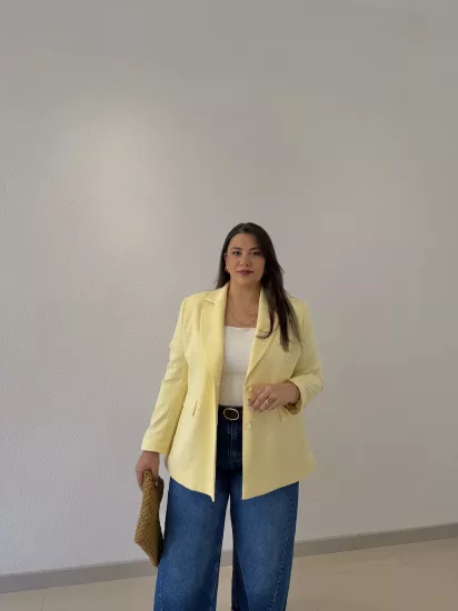 OVERSİZE ASTARLI BLAZER CEKET - SARI