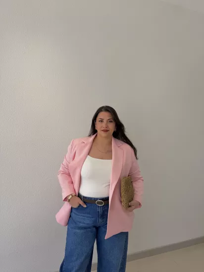 OVERSİZE ASTARLI BLAZER CEKET - PEMBE