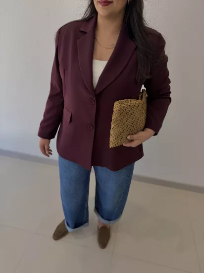OVERSİZE ASTARLI BLAZER CEKET - MÜRDÜM