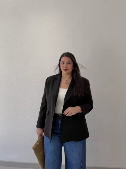 OVERSİZE ASTARLI BLAZER CEKET - SİYAH