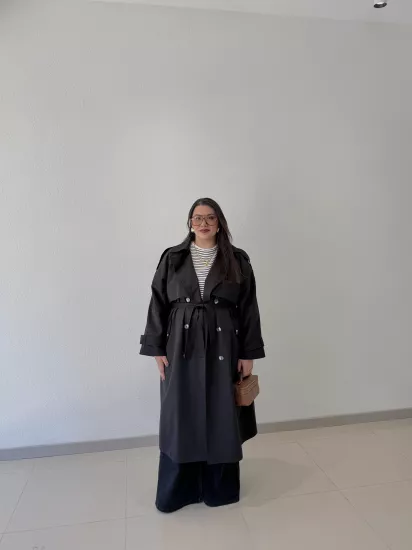 PİNTEREST APOLET DETAYLI TRENÇKOT-SİYAH